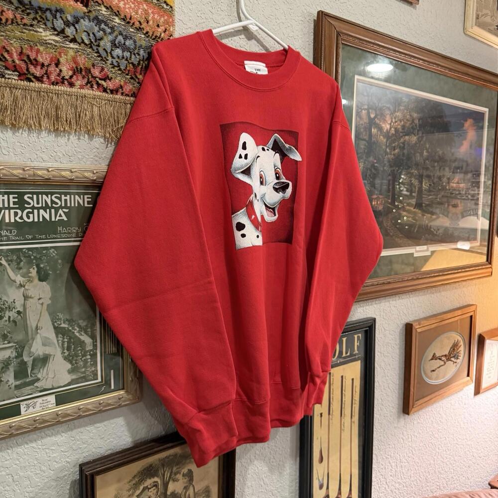 Vintage 90s RARE Disney Store Red 101 Dalmatians Crewneck Sweatshirt Size Large - Picture 2 of 6